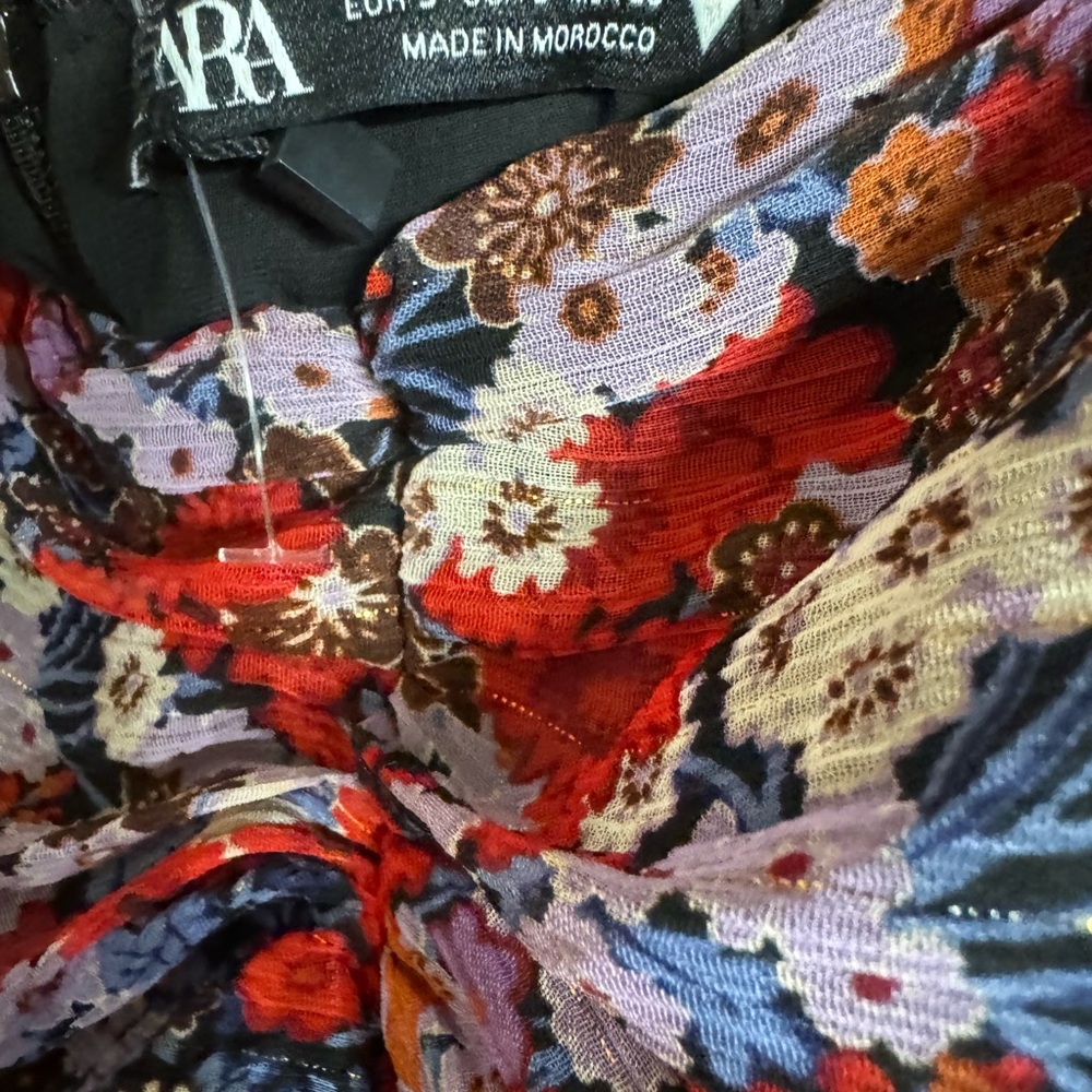 NWT Zara short sleeve puff ruched floral dress small - Picture 5 of 8